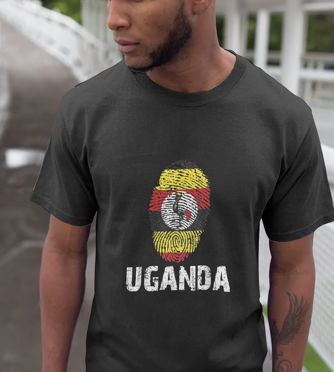 1sttheworld T-Shirt - Fingerprint Uganda Flag T-Shirt Black A35