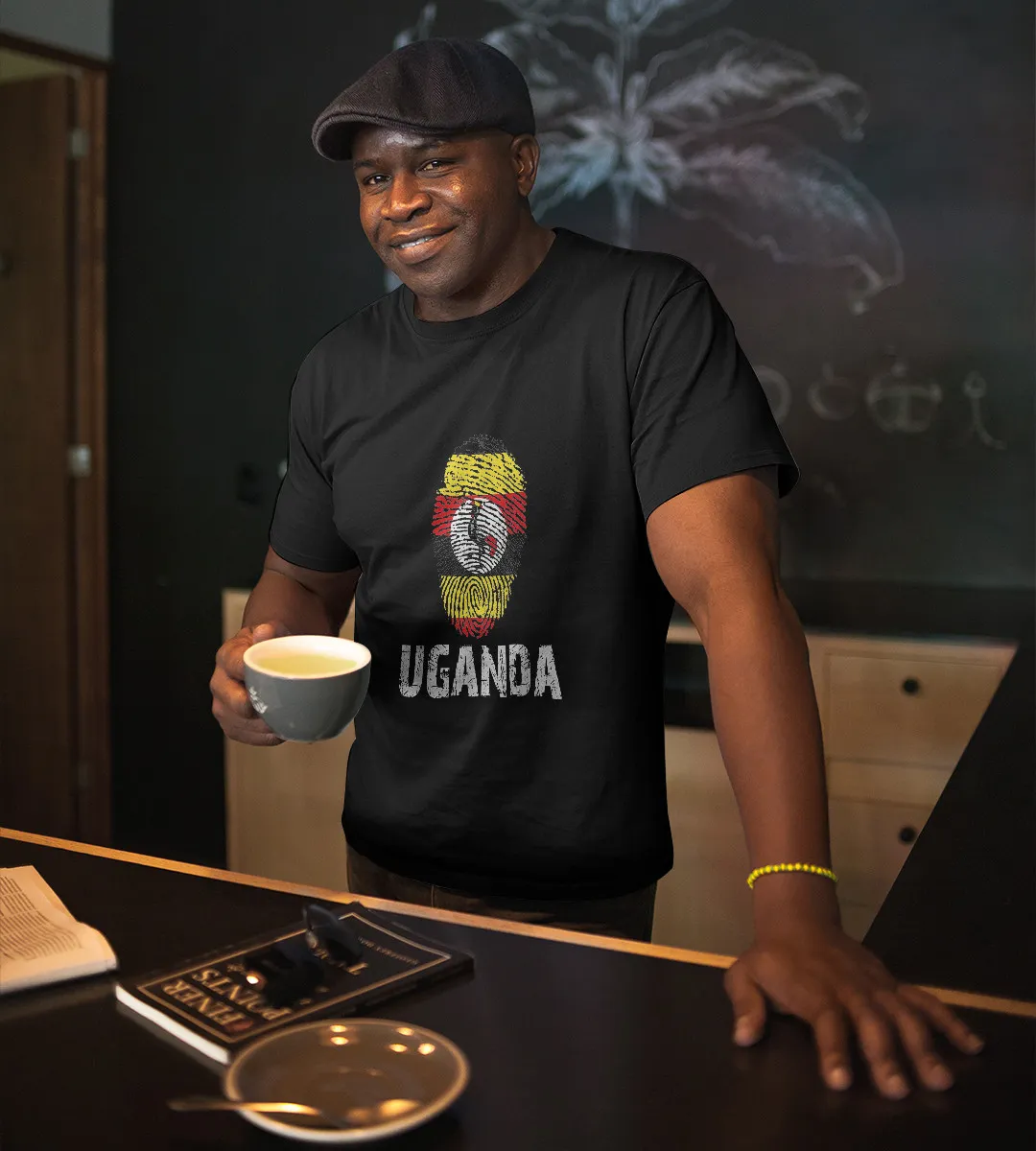 1sttheworld T-Shirt - Fingerprint Uganda Flag T-Shirt Black A35