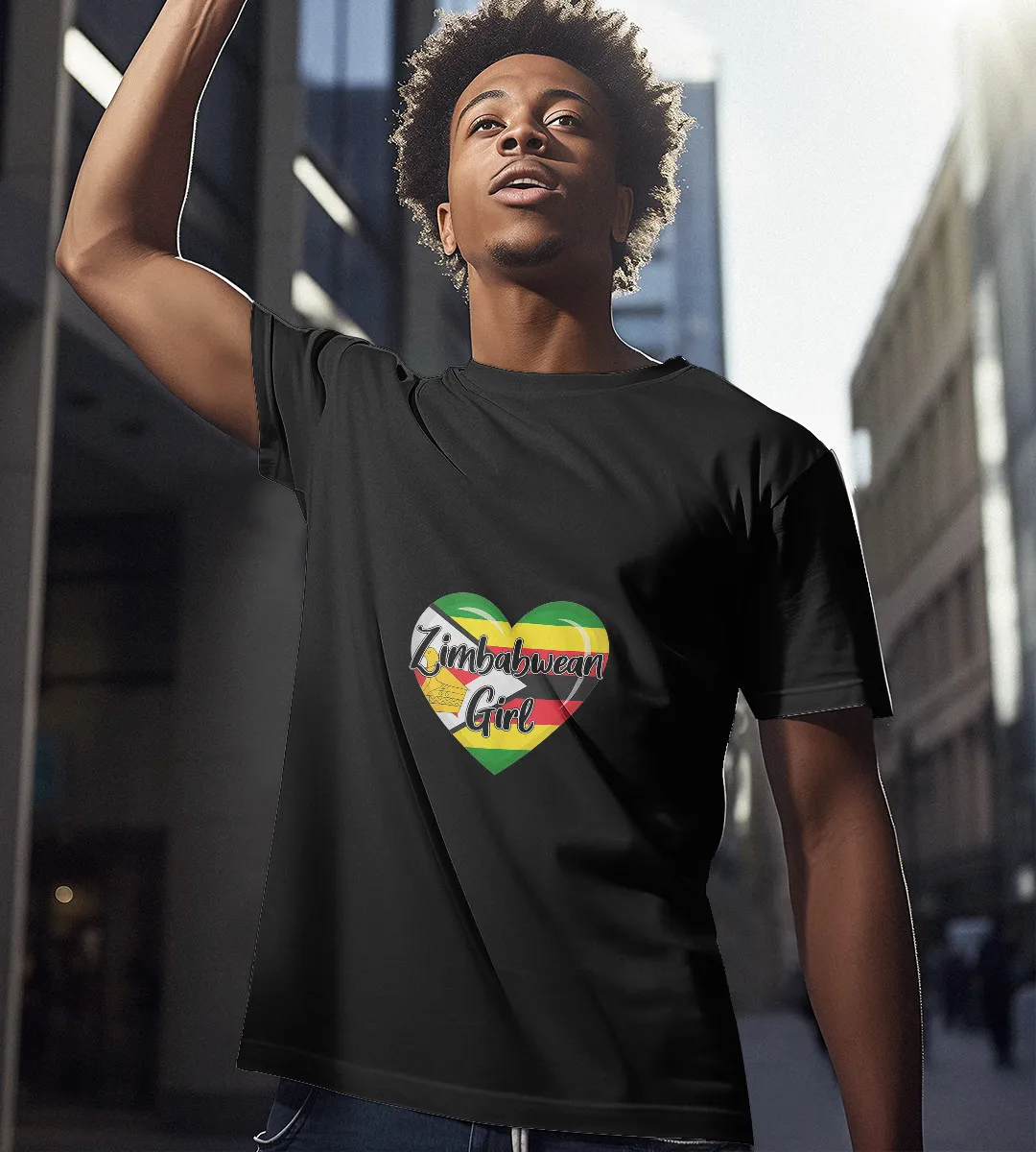 1sttheworld T-Shirt - Heart Zimbabwe Flag T-Shirt Black A35