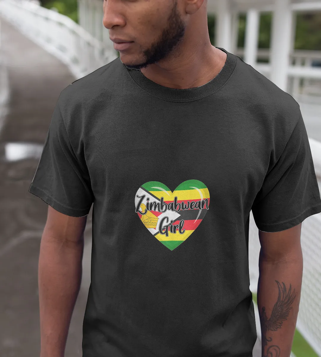 1sttheworld T-Shirt - Heart Zimbabwe Flag T-Shirt Black A35