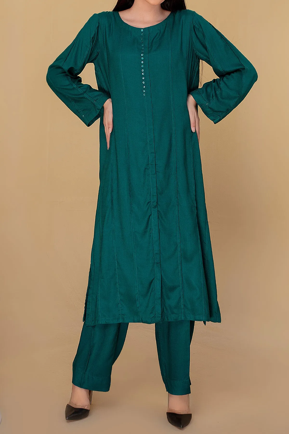 2 PIECE PLAIN LINEN| LEL-75 Dark Green