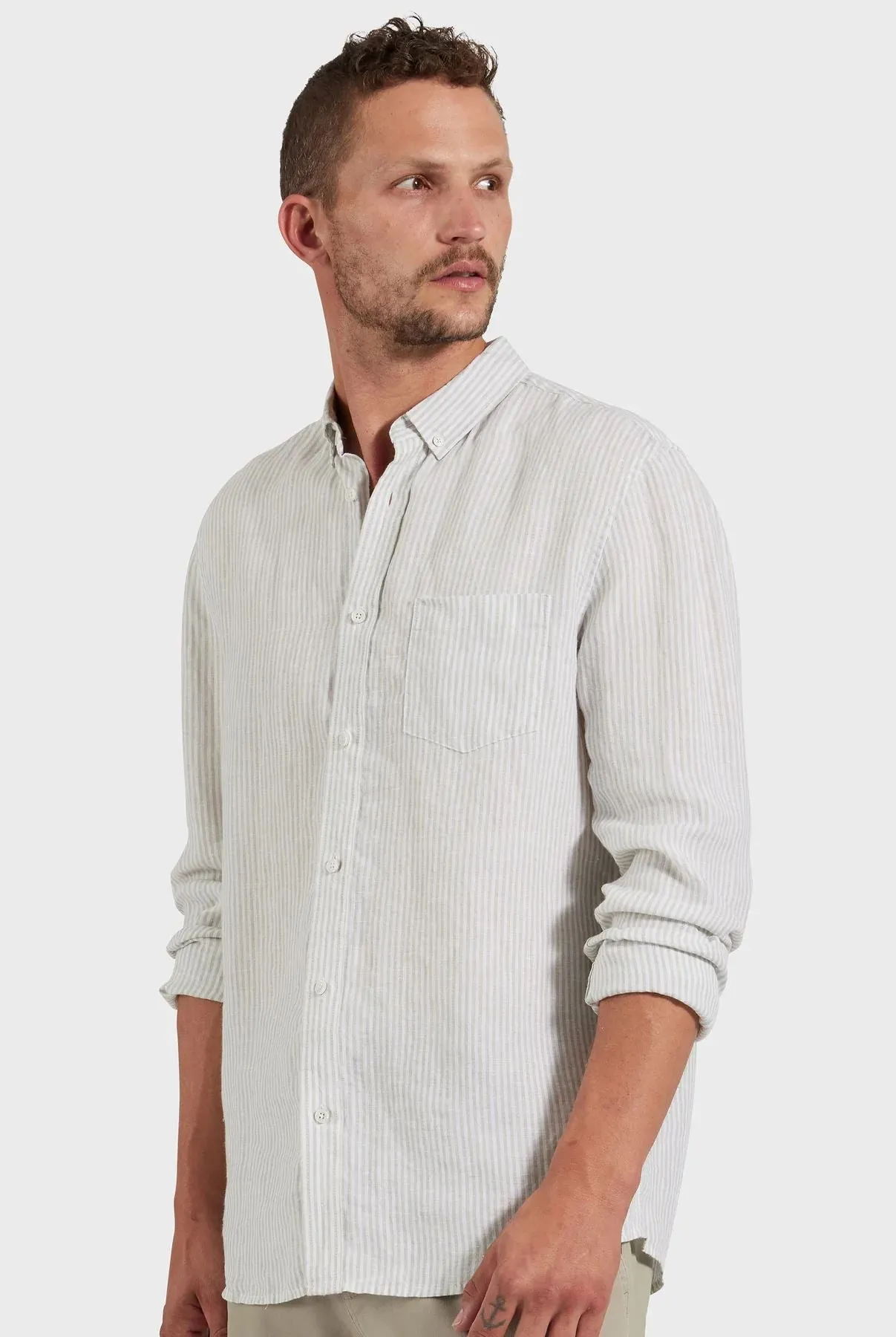 Academy Brand Men's Rory Linen Shirt - Sage Green