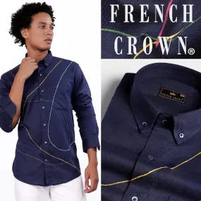 Admiral Blue Hand Painted Luxurious Linen Designer Shirt