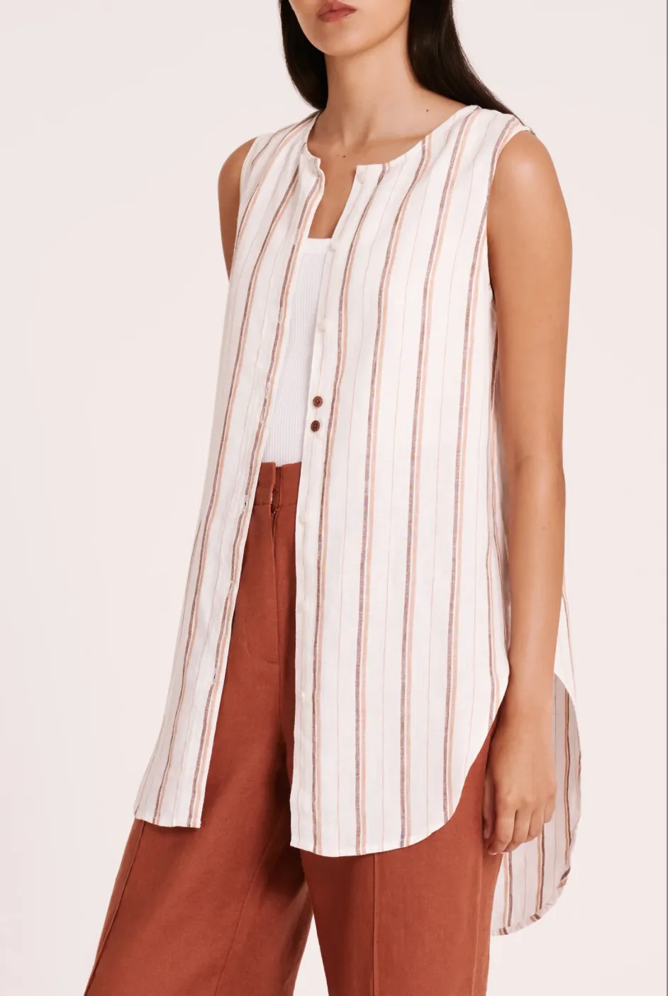 Aisha Linen Sleeveless Shirt Stripe