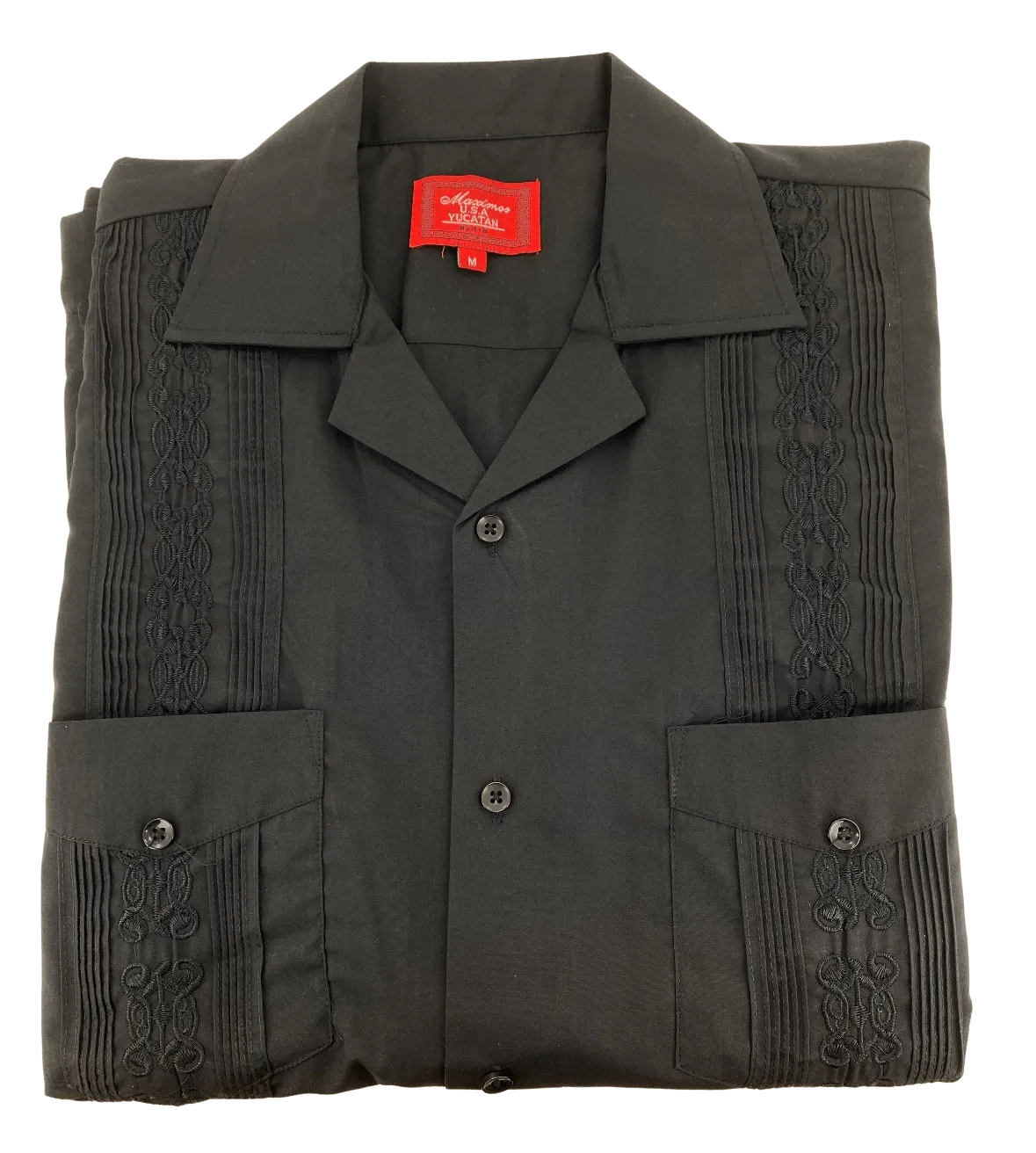 All Black Collared Guayabera Shirt