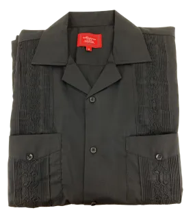 All Black Collared Guayabera Shirt