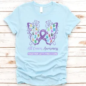 All Cancer Awareness Filigree Butterfly Heather Ice Prism Blue T-Shirt