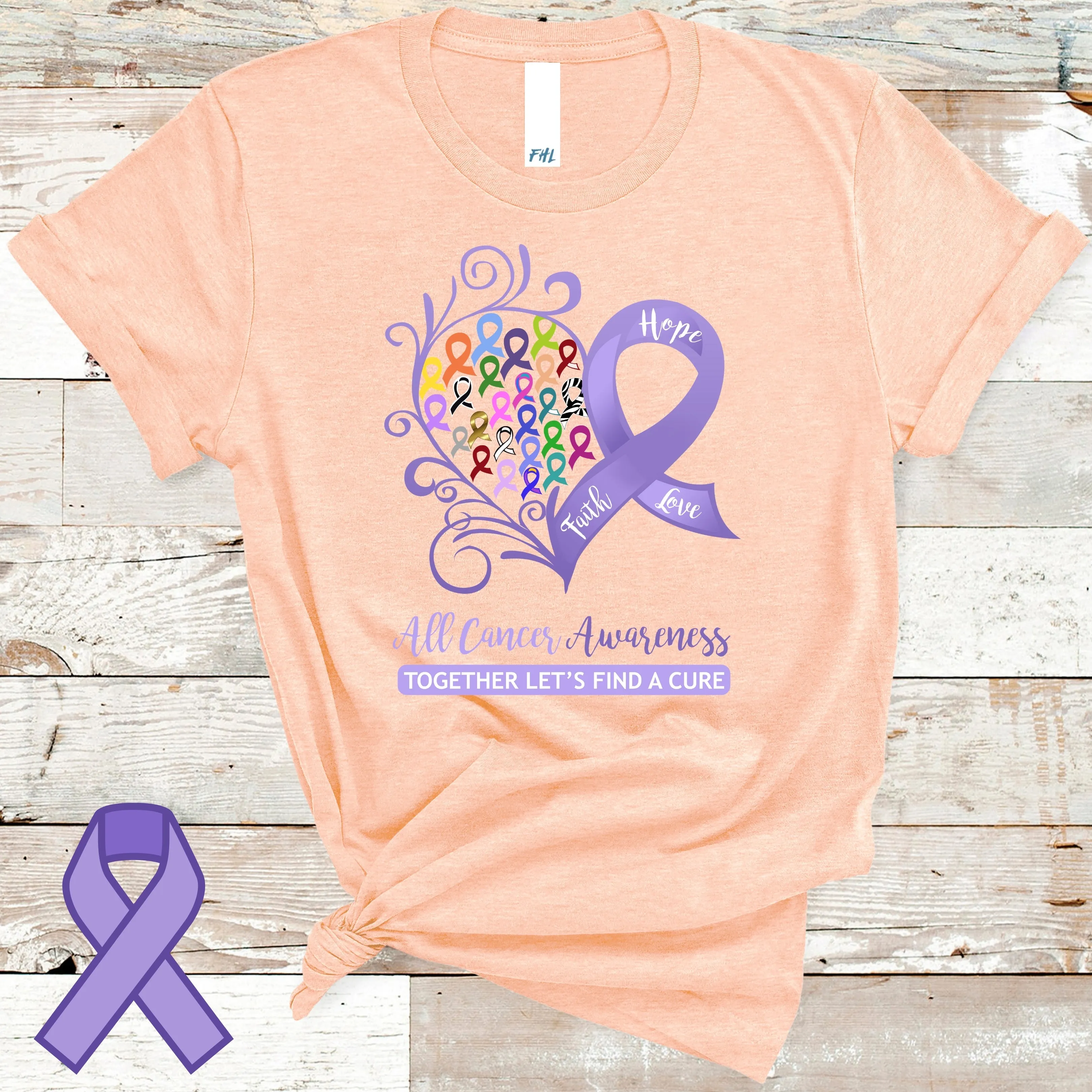 All Cancer Awareness Heart T-Shirt - Light Colors