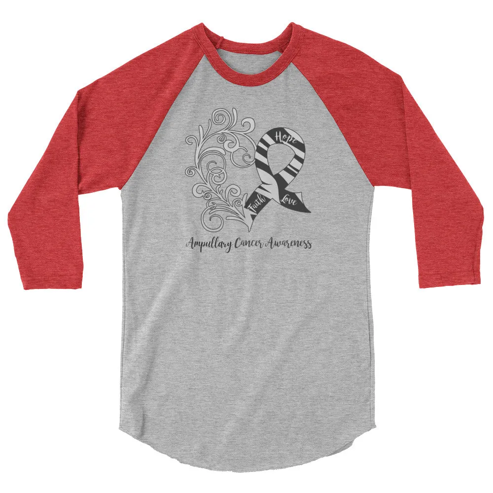 Ampullary Cancer Awareness Heart 3/4 Sleeve Raglan Shirt (Several Colors Available)