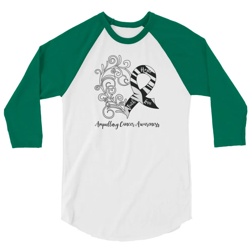 Ampullary Cancer Awareness Heart 3/4 Sleeve Raglan Shirt (Several Colors Available)