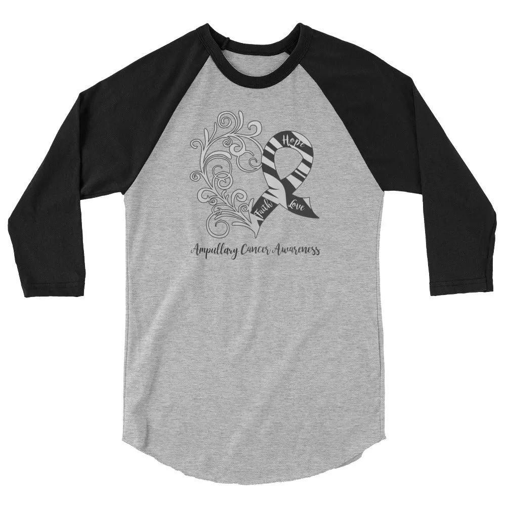 Ampullary Cancer Awareness Heart 3/4 Sleeve Raglan Shirt (Several Colors Available)