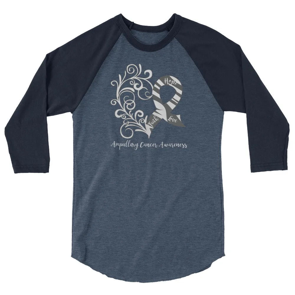 Ampullary Cancer Awareness Heart 3/4 Sleeve Raglan Shirt (Several Colors Available)