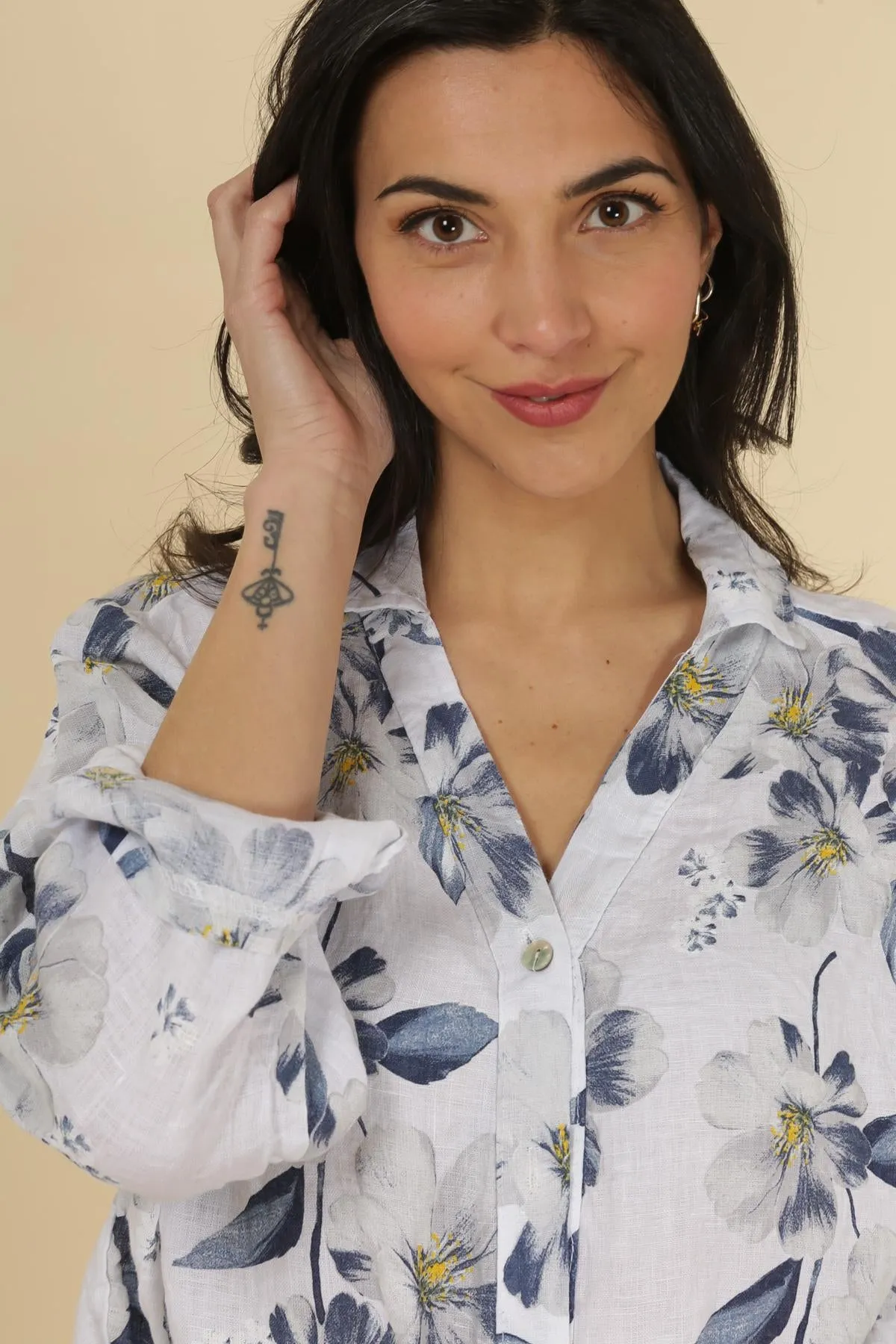 Anne   Kate Italian Belluno Floral Linen Shirt