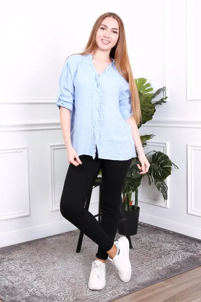 Anne   Kate Italian Livorno Ruffle Linen Shirt