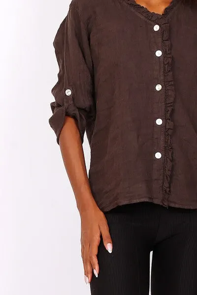 Anne   Kate Italian Livorno Ruffle Linen Shirt