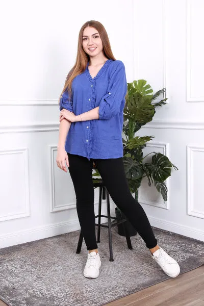 Anne   Kate Italian Livorno Ruffle Linen Shirt