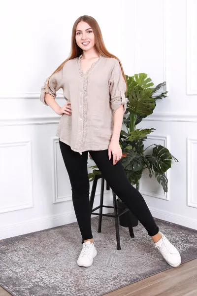 Anne   Kate Italian Livorno Ruffle Linen Shirt