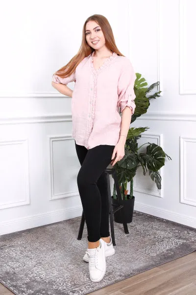 Anne   Kate Italian Livorno Ruffle Linen Shirt