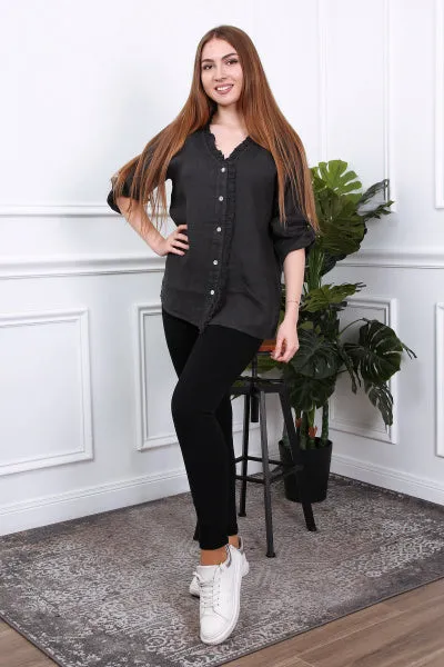 Anne   Kate Italian Livorno Ruffle Linen Shirt