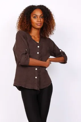 Anne   Kate Italian Livorno Ruffle Linen Shirt