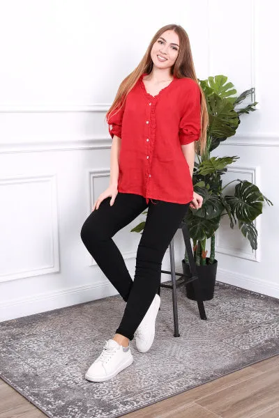 Anne   Kate Italian Livorno Ruffle Linen Shirt