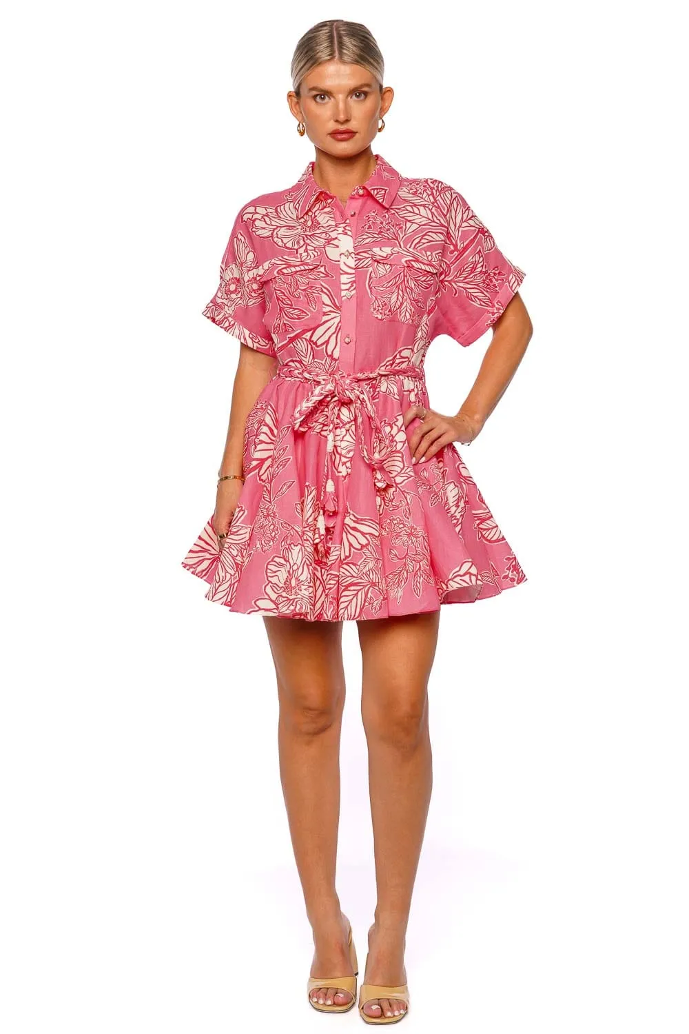 Asha Floral Belted Mini Shirt Dress