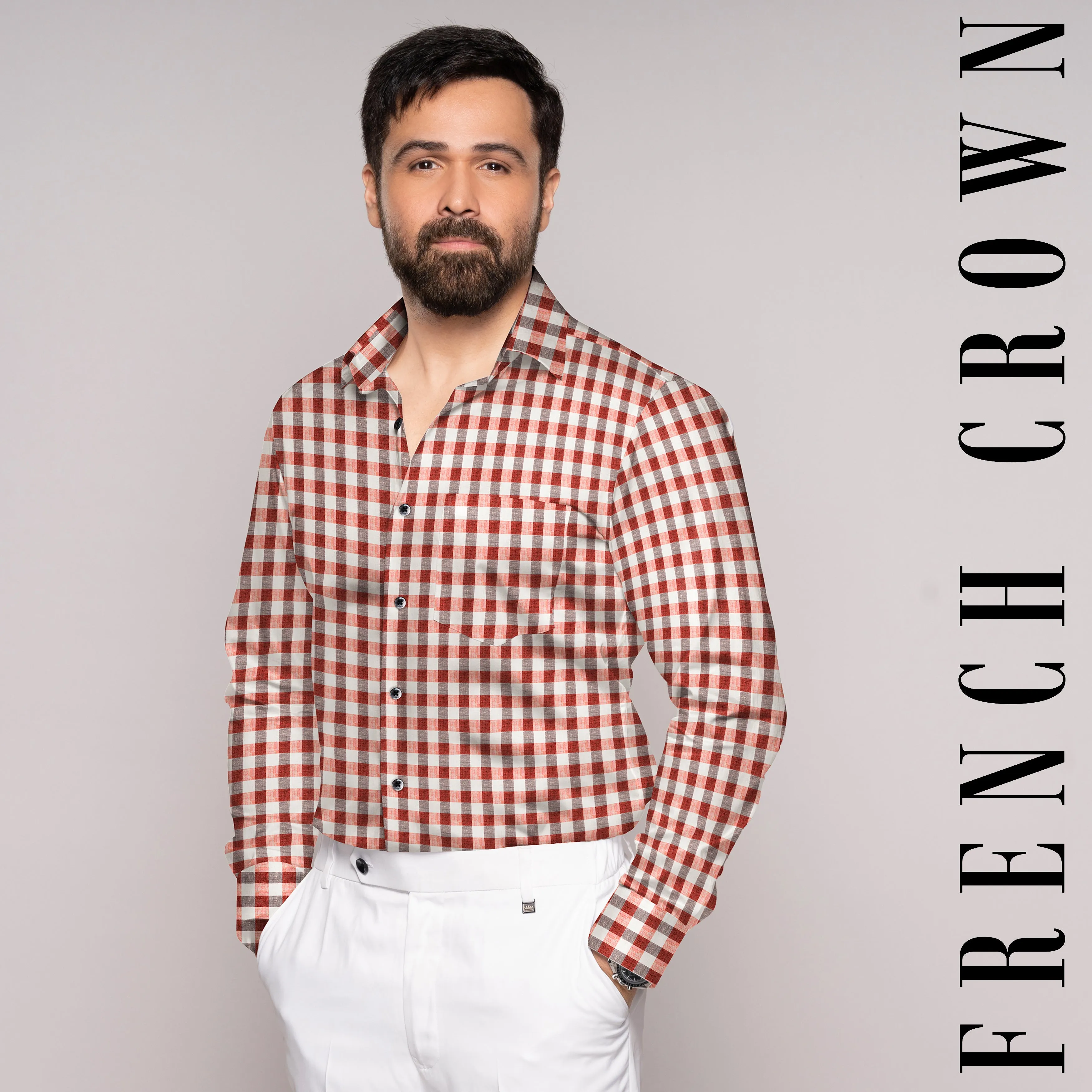 Auburn Red and White Checkered Luxurious Linen Shirt