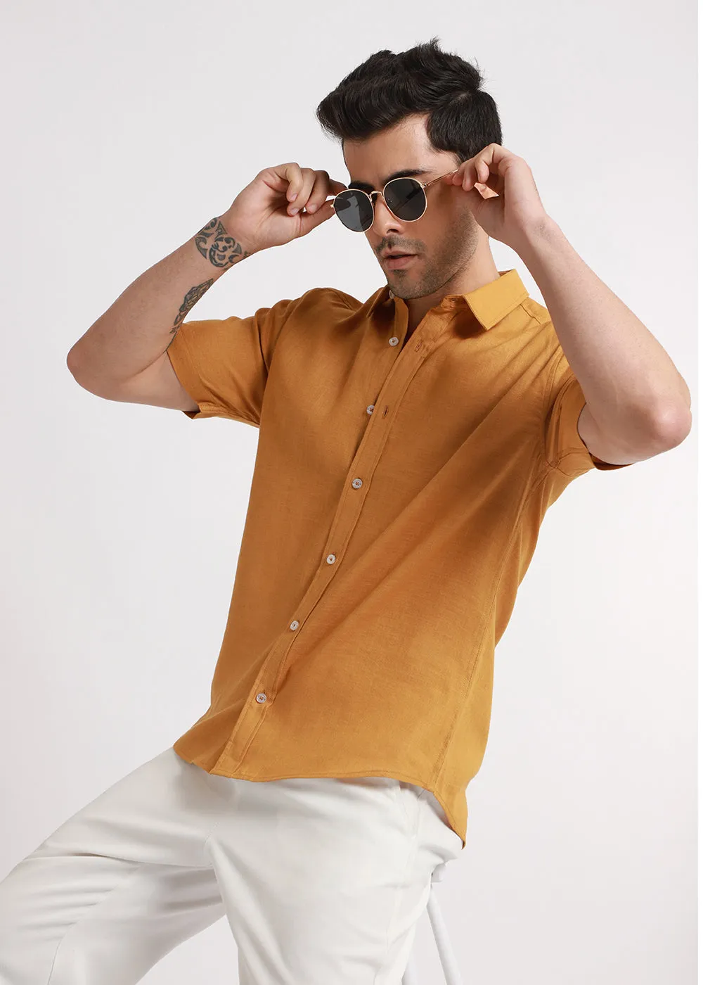 Batiste Gold Orange Linen shirt