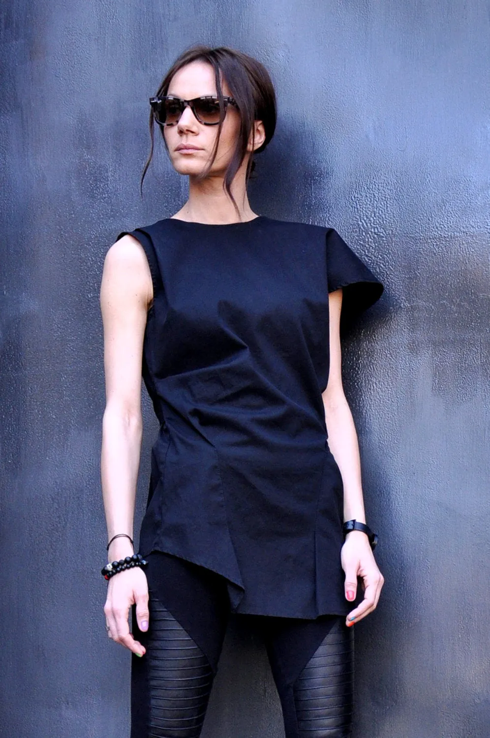 Black Linen Tunic Top