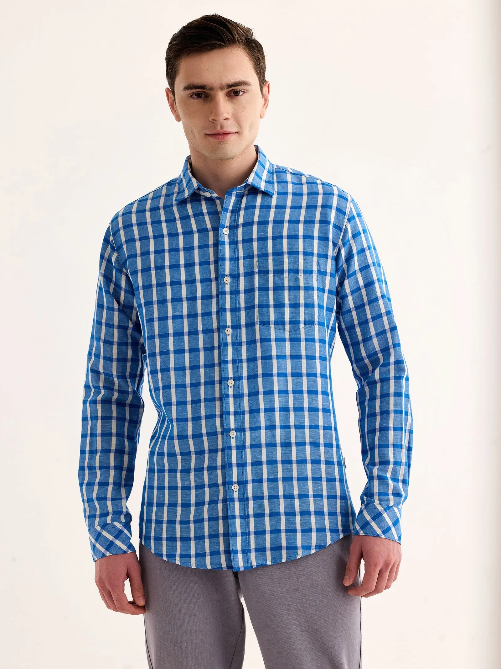 Blue Checked Linen Shirt