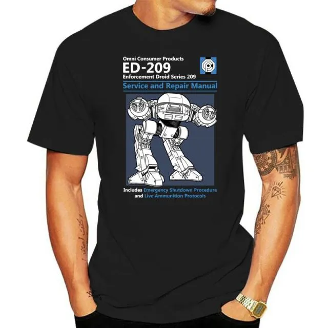 Blue Men T Shirt Summer Fashion Casual Tshirt Printing Robot ED 209 Men&#39;s Top Quality Full Cotton Clothing Mens Tee Shirt