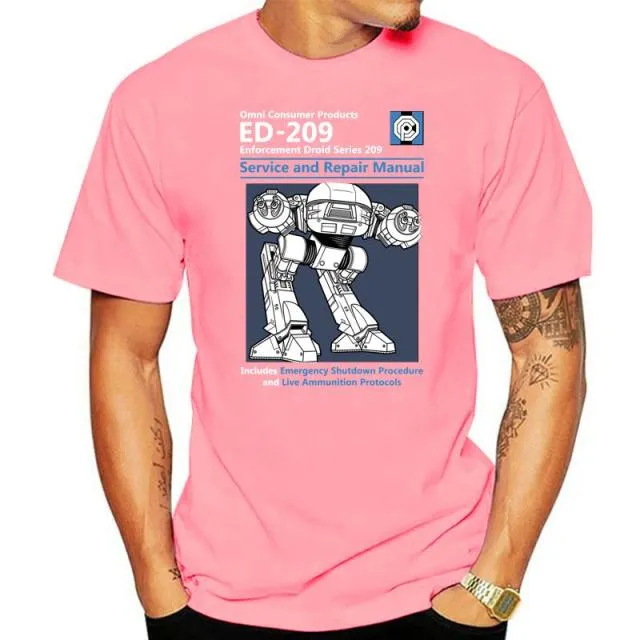 Blue Men T Shirt Summer Fashion Casual Tshirt Printing Robot ED 209 Men&#39;s Top Quality Full Cotton Clothing Mens Tee Shirt