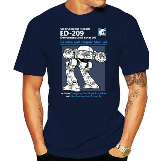 Blue Men T Shirt Summer Fashion Casual Tshirt Printing Robot ED 209 Men&#39;s Top Quality Full Cotton Clothing Mens Tee Shirt