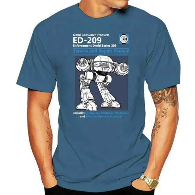 Blue Men T Shirt Summer Fashion Casual Tshirt Printing Robot ED 209 Men&#39;s Top Quality Full Cotton Clothing Mens Tee Shirt