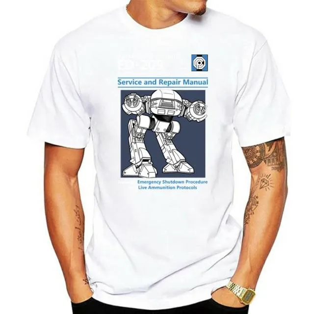 Blue Men T Shirt Summer Fashion Casual Tshirt Printing Robot ED 209 Men&#39;s Top Quality Full Cotton Clothing Mens Tee Shirt