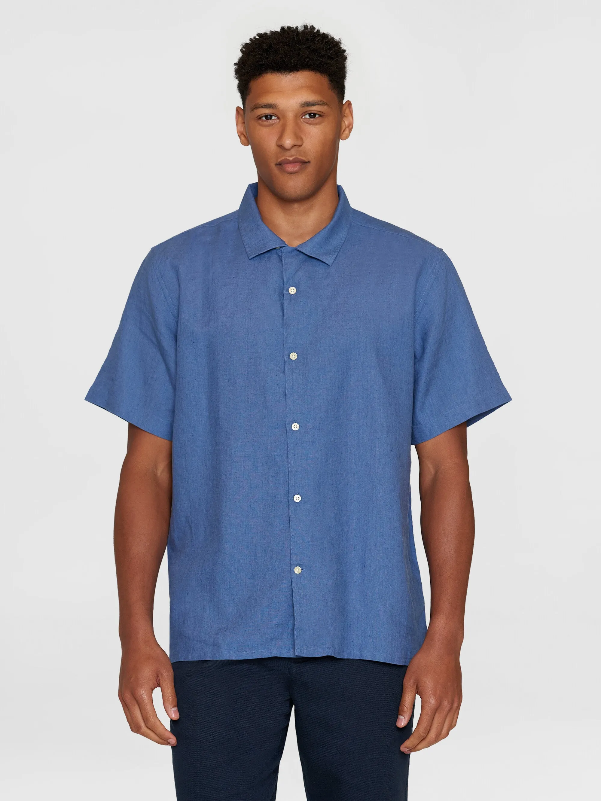 Box fit short sleeved linen shirt - Moonlight Blue