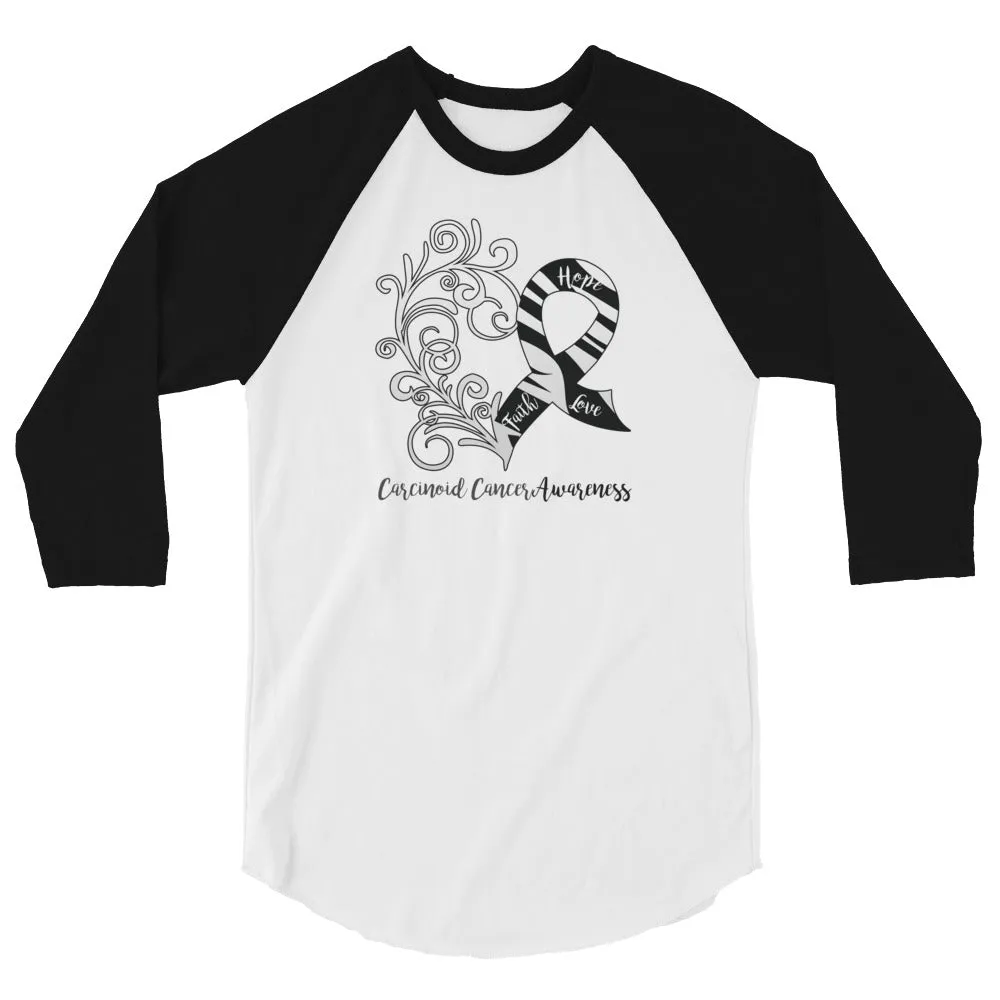 Carcinoid Cancer Awareness Heart 3/4 Sleeve Raglan Shirt