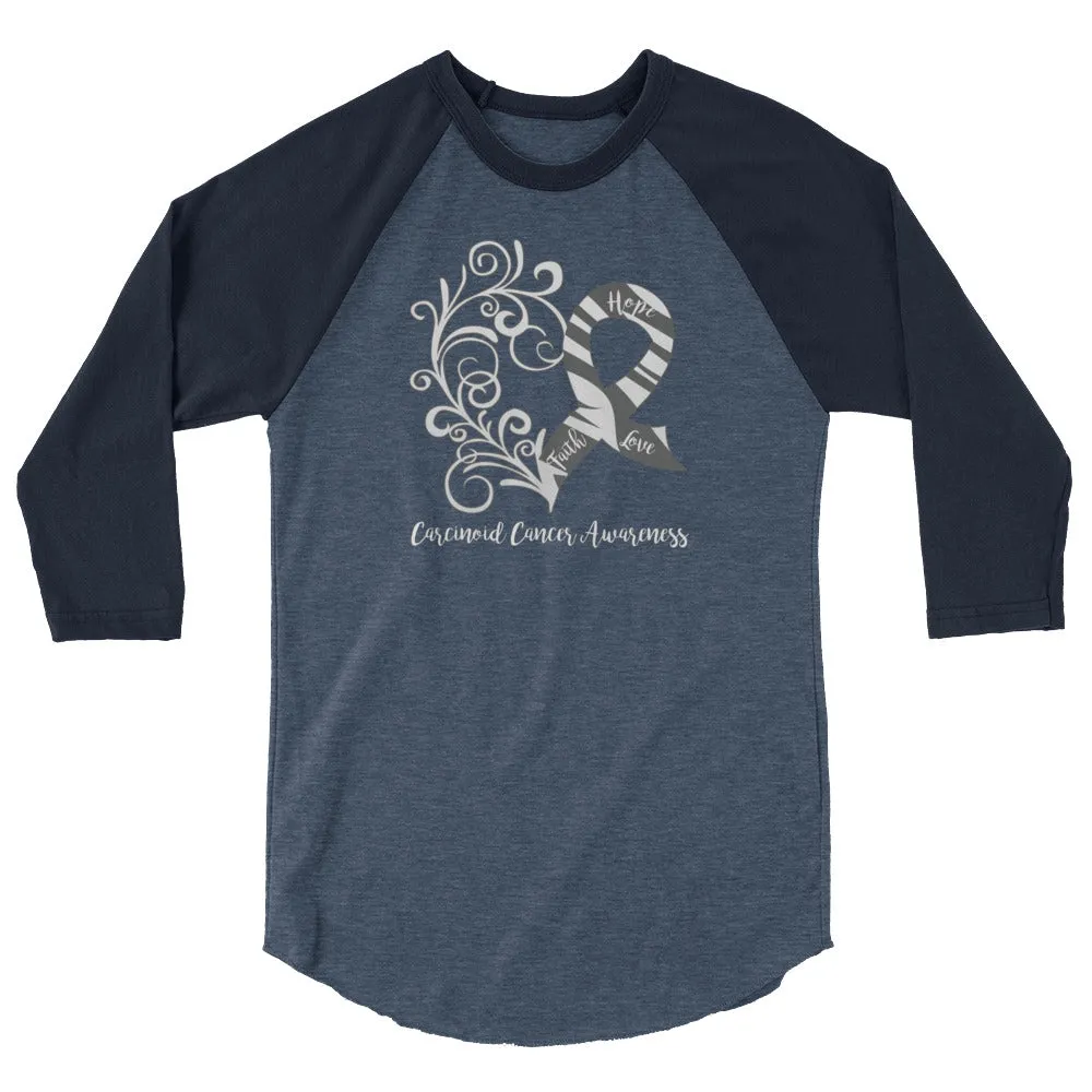 Carcinoid Cancer Awareness Heart 3/4 Sleeve Raglan Shirt