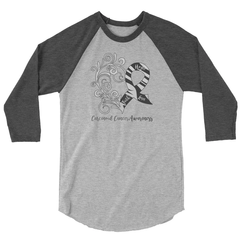 Carcinoid Cancer Awareness Heart 3/4 Sleeve Raglan Shirt