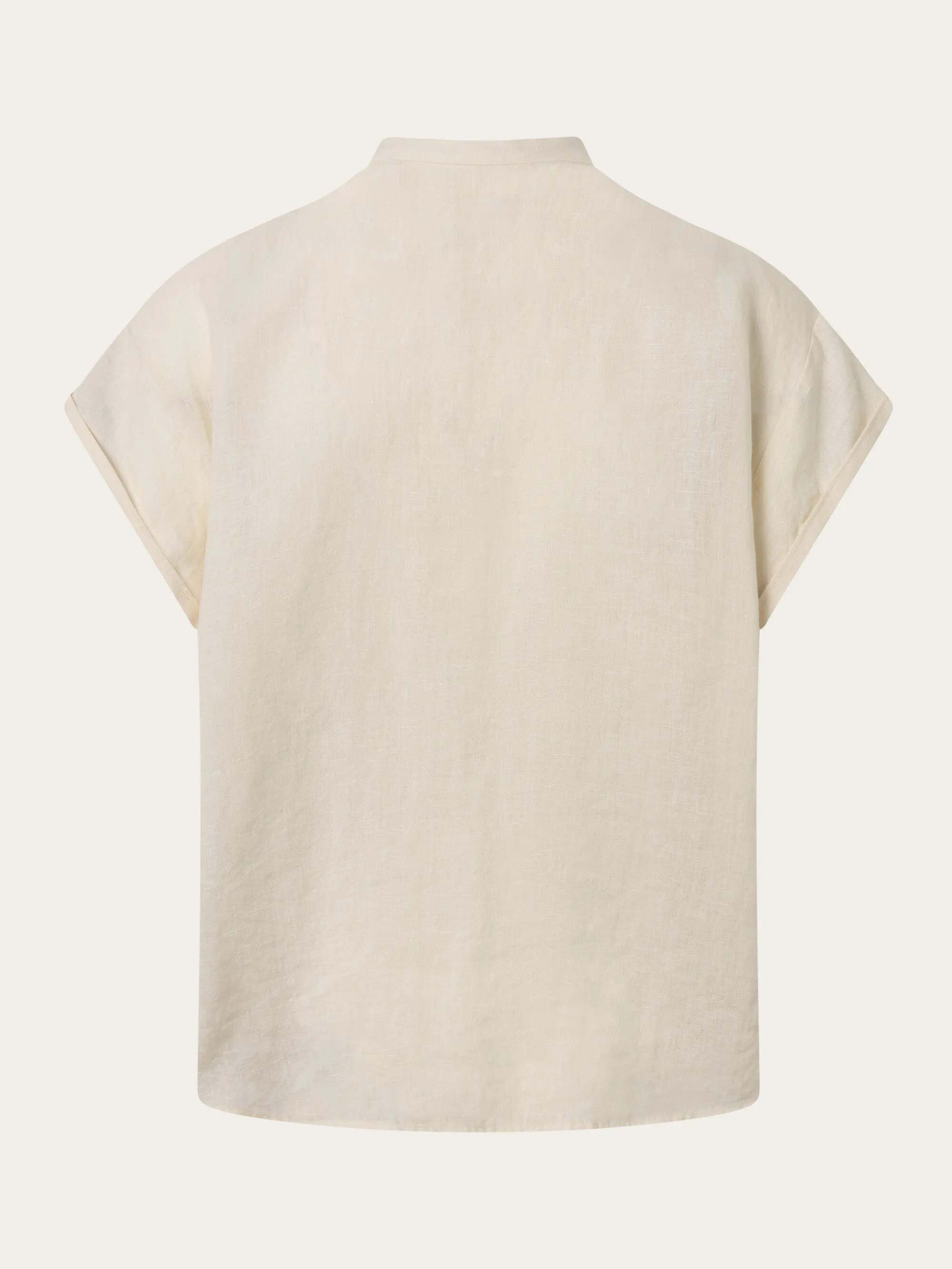 Collar stand short sleeve linen shirt - Buttercream