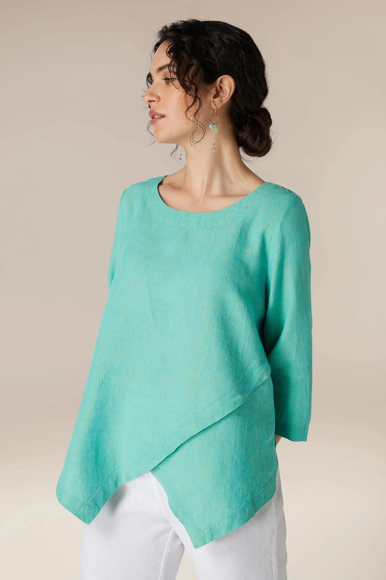 Cross Dye Asymmetric Tunic - Aquamarine