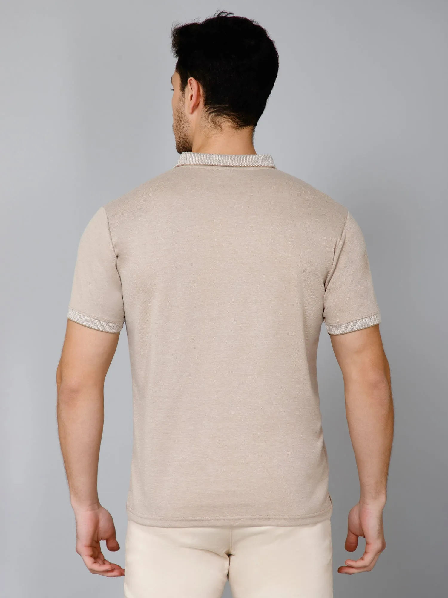 Cross Knit Beige Polo T-shirt