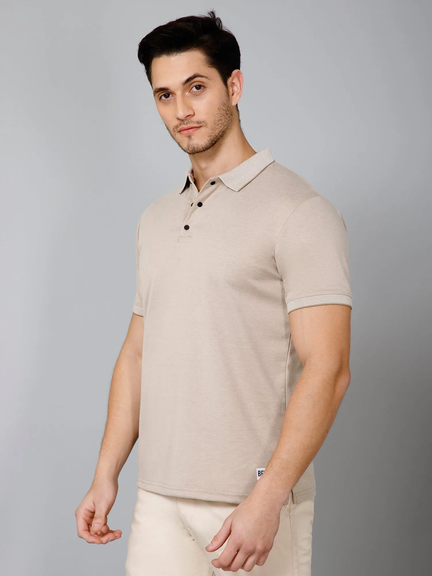 Cross Knit Beige Polo T-shirt