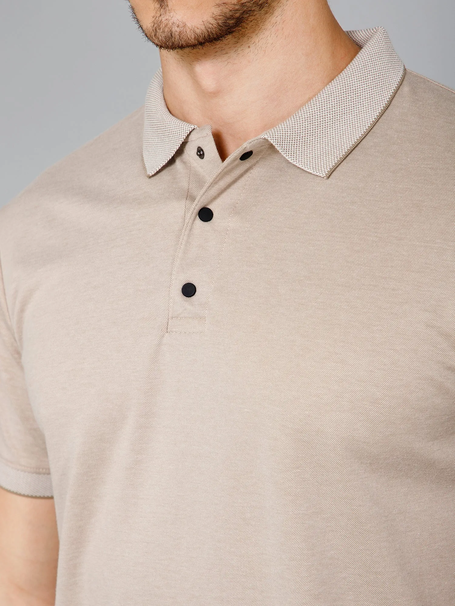 Cross Knit Beige Polo T-shirt