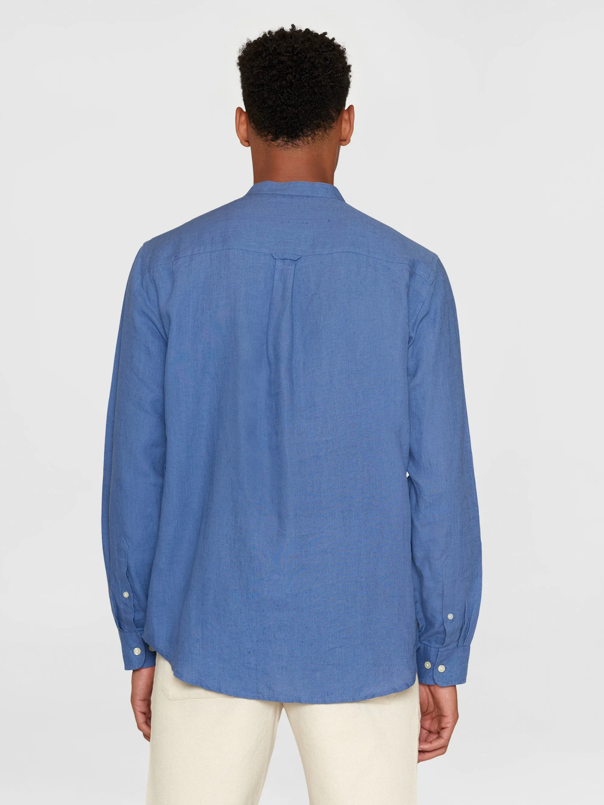 Custom fit linen stand collar shirt - Moonlight Blue