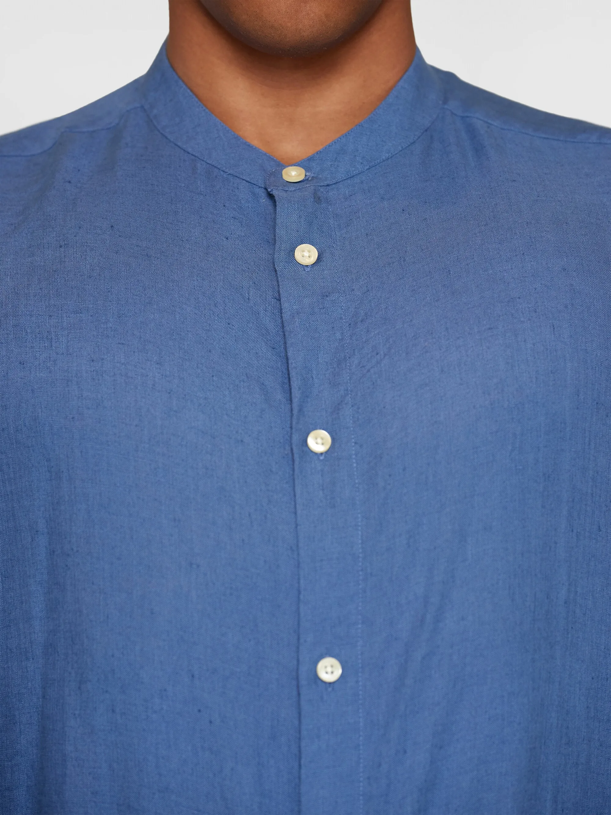 Custom fit linen stand collar shirt - Moonlight Blue