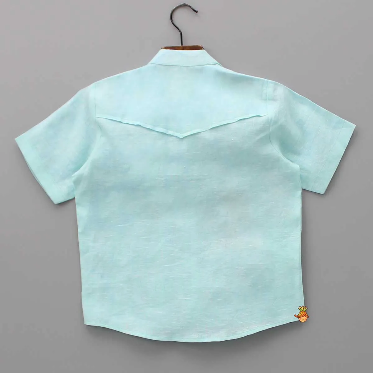 Cute Animal Embroidered Blue Shirt