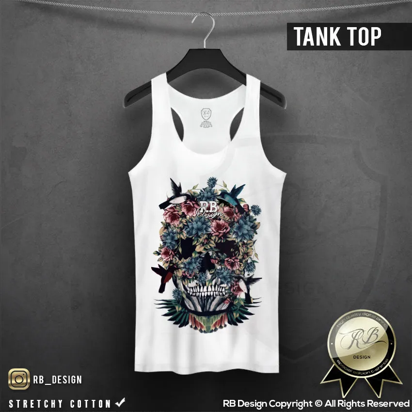 Floral Flowers Skull Women's T-shirt Hummingbird Tank Top WD225