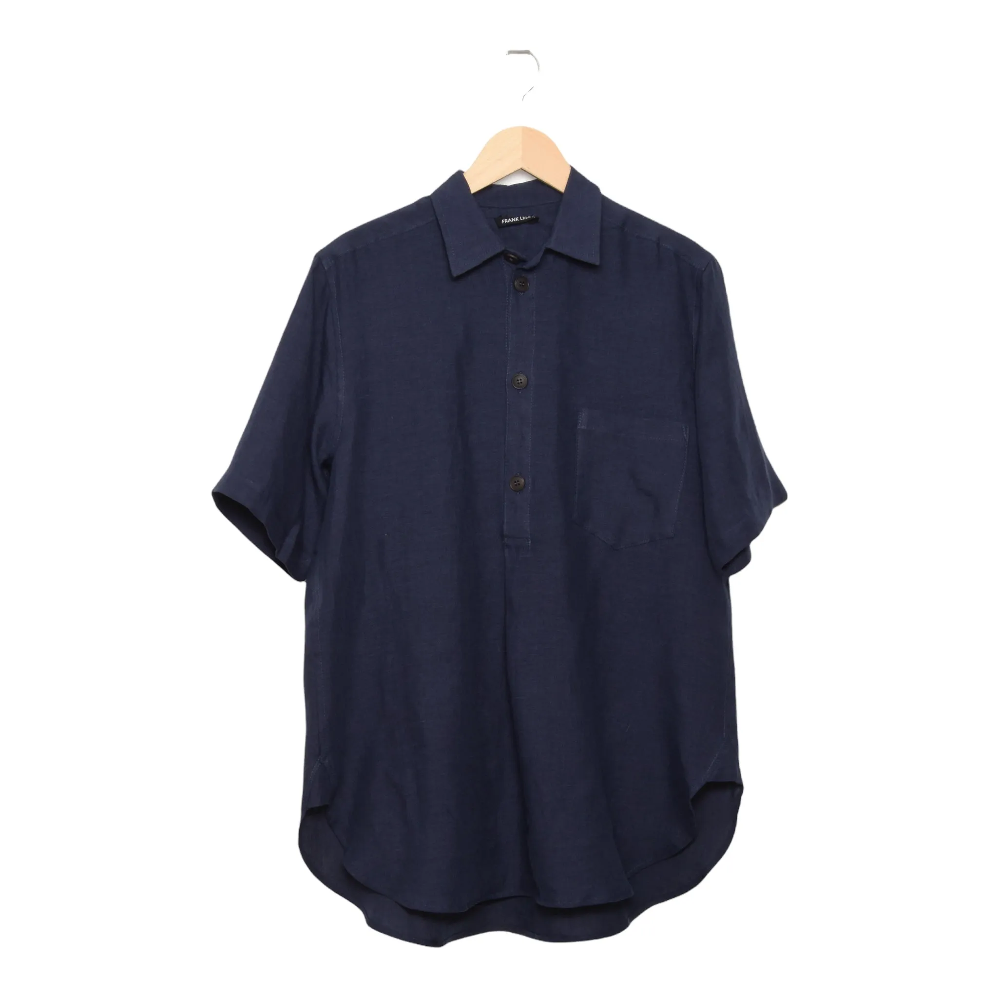 Frank Leder Belgian Linen Short Sleeved Shirt navy