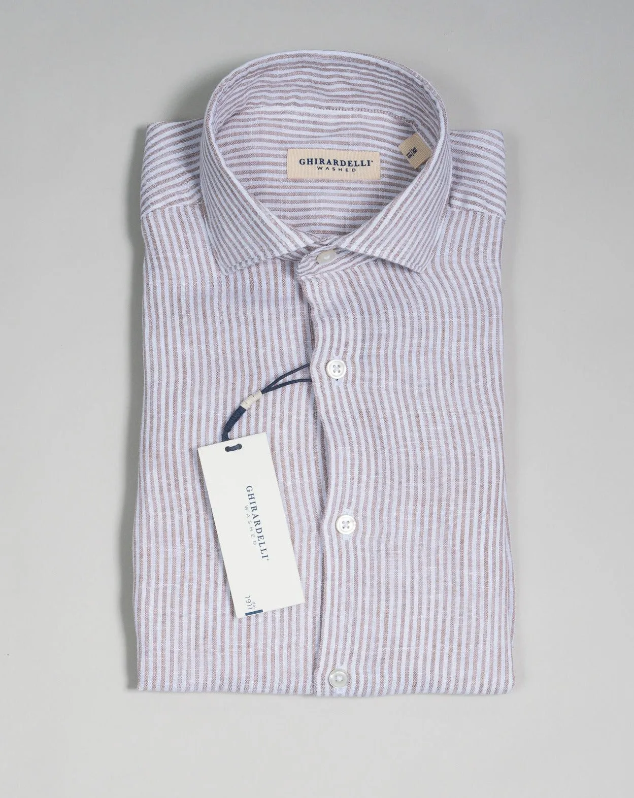 Ghirardelli Washed Linen Stripe Shirt / Light Brown